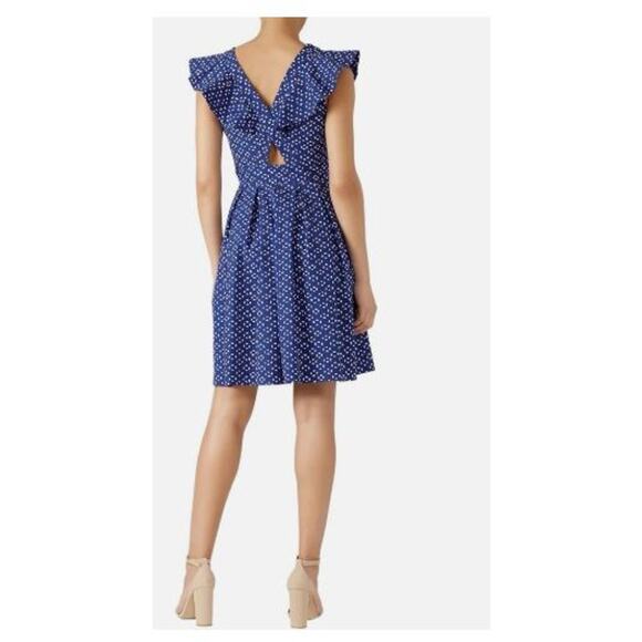 Kate Spade Size 6 Fit & Flare Mini Dress Blue White Geo Dot Poplin Cotton Blend - Picture 2 of 12